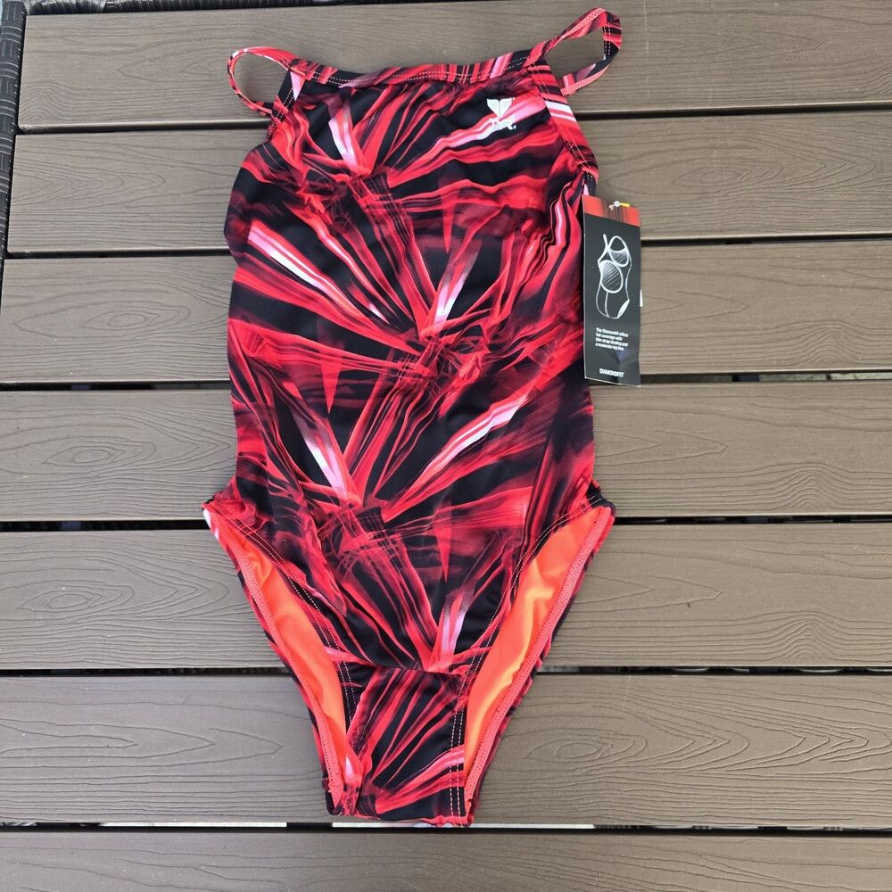 TYR Women's Durafast Red Crystallized Diamondfit Swimsuit Sz 32 New